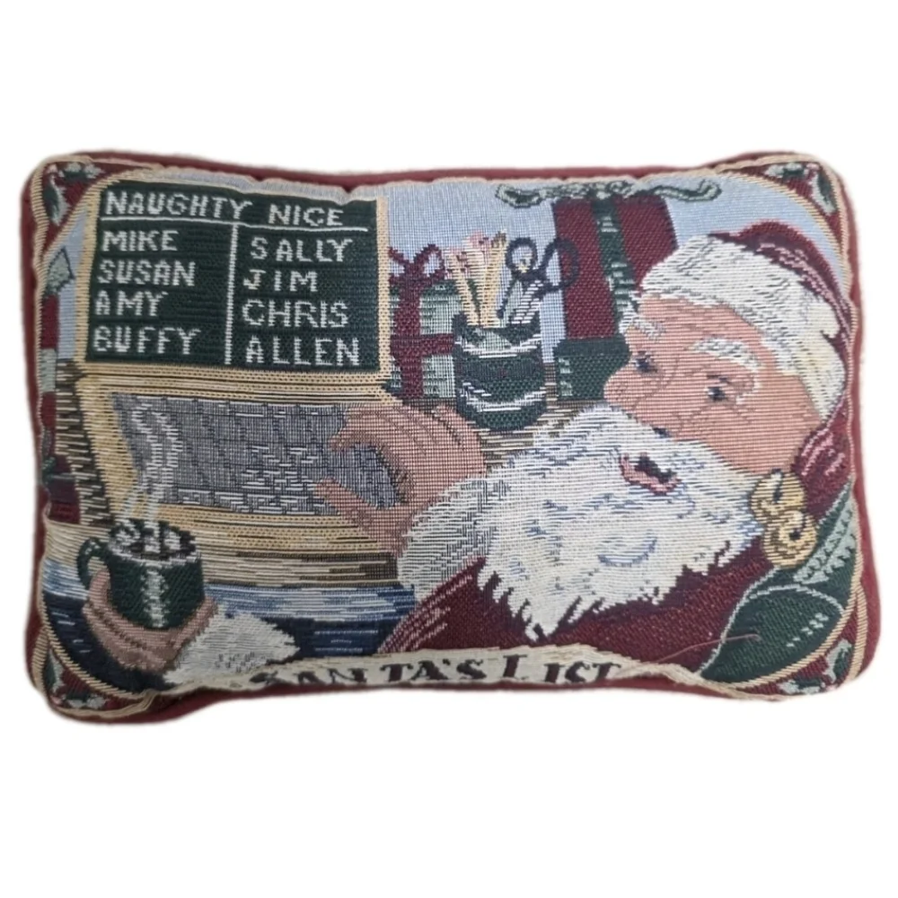 Vintage Santa Christmas List Pillow Mike Susan Amy Buffy Sally Jim Chris Allen